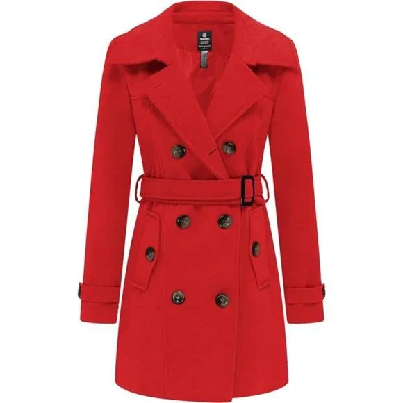 Women's Double Breasted Pea Coat Winter Mid-Long Trench Coat with Belt - Picture 2 of 6
